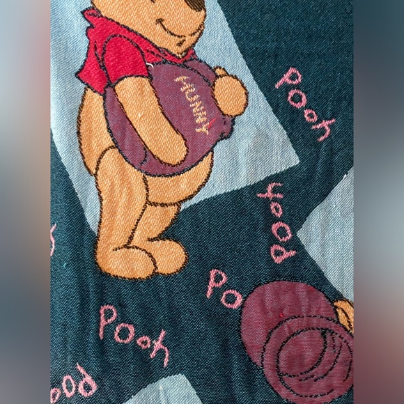 RARE Vtg 90s Disney Winnie the Pooh Woven Throw Tapestry Blanket USA 42x64”. - Picture 5 of 7